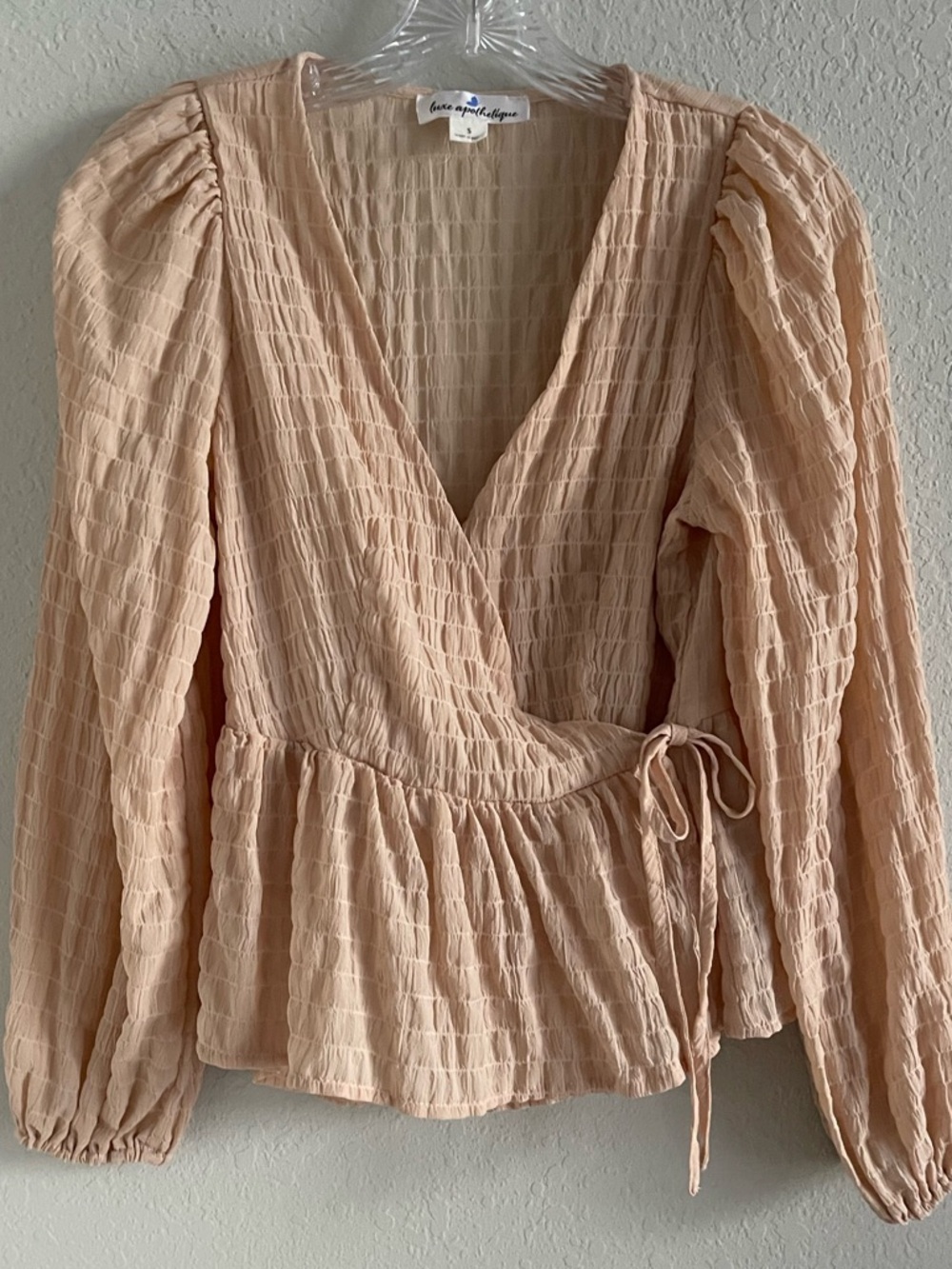 Smocked Wrap Peplum Blouse in Blush